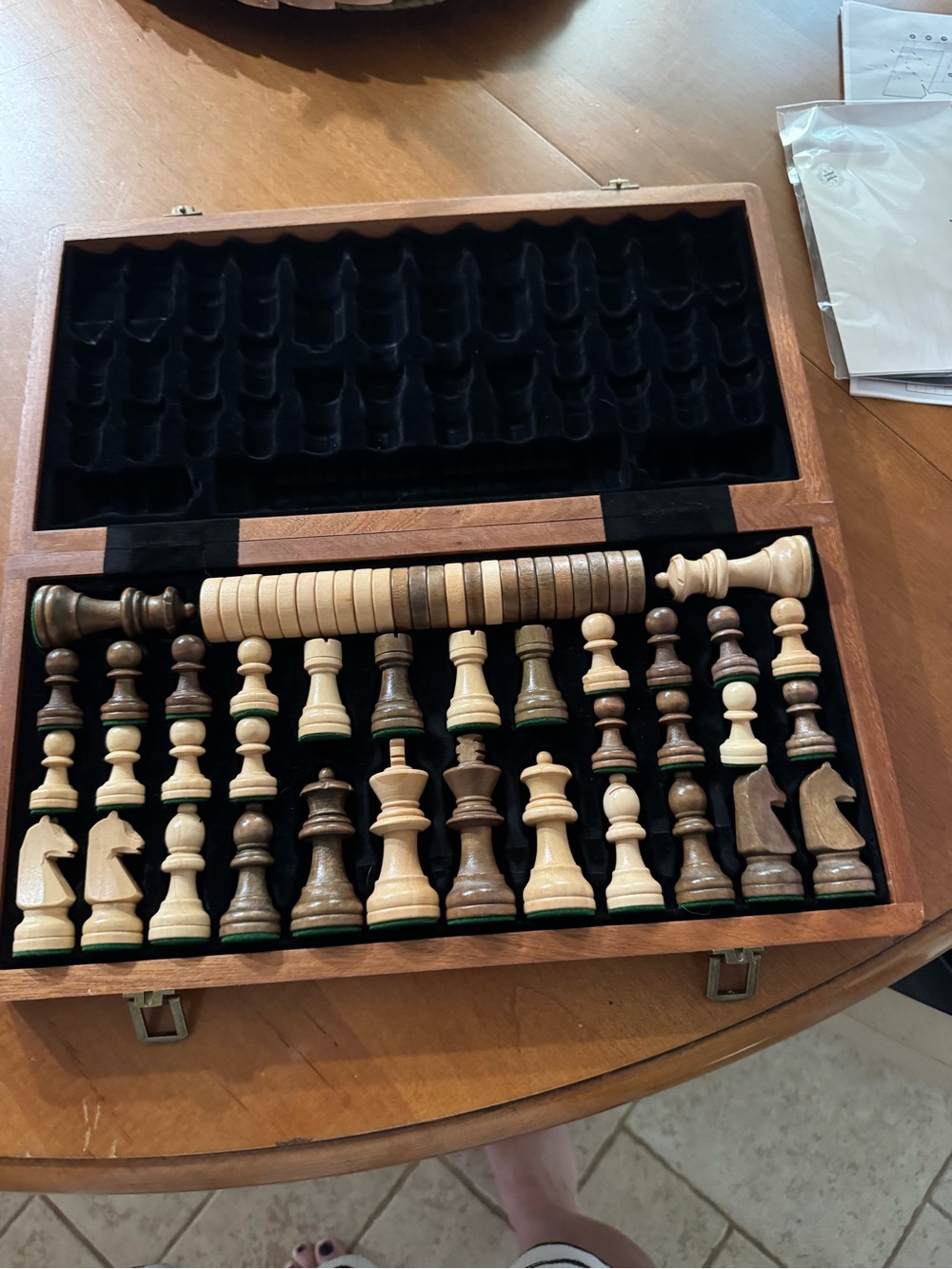 Source Unknown Wooden Foldable Chess / checker Board - Light and Dark Wood - Picture 4 of 7